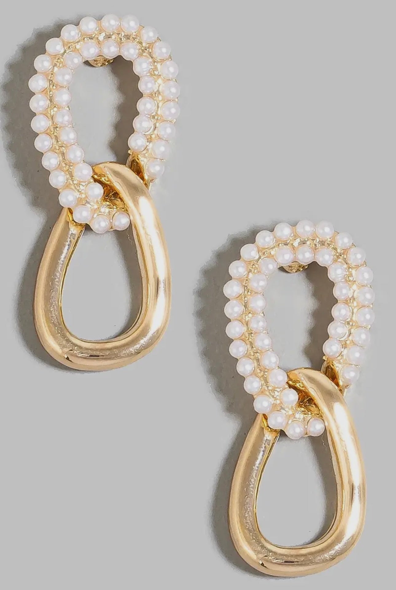 Pearl Loop & Gold Link Drop Earrings
