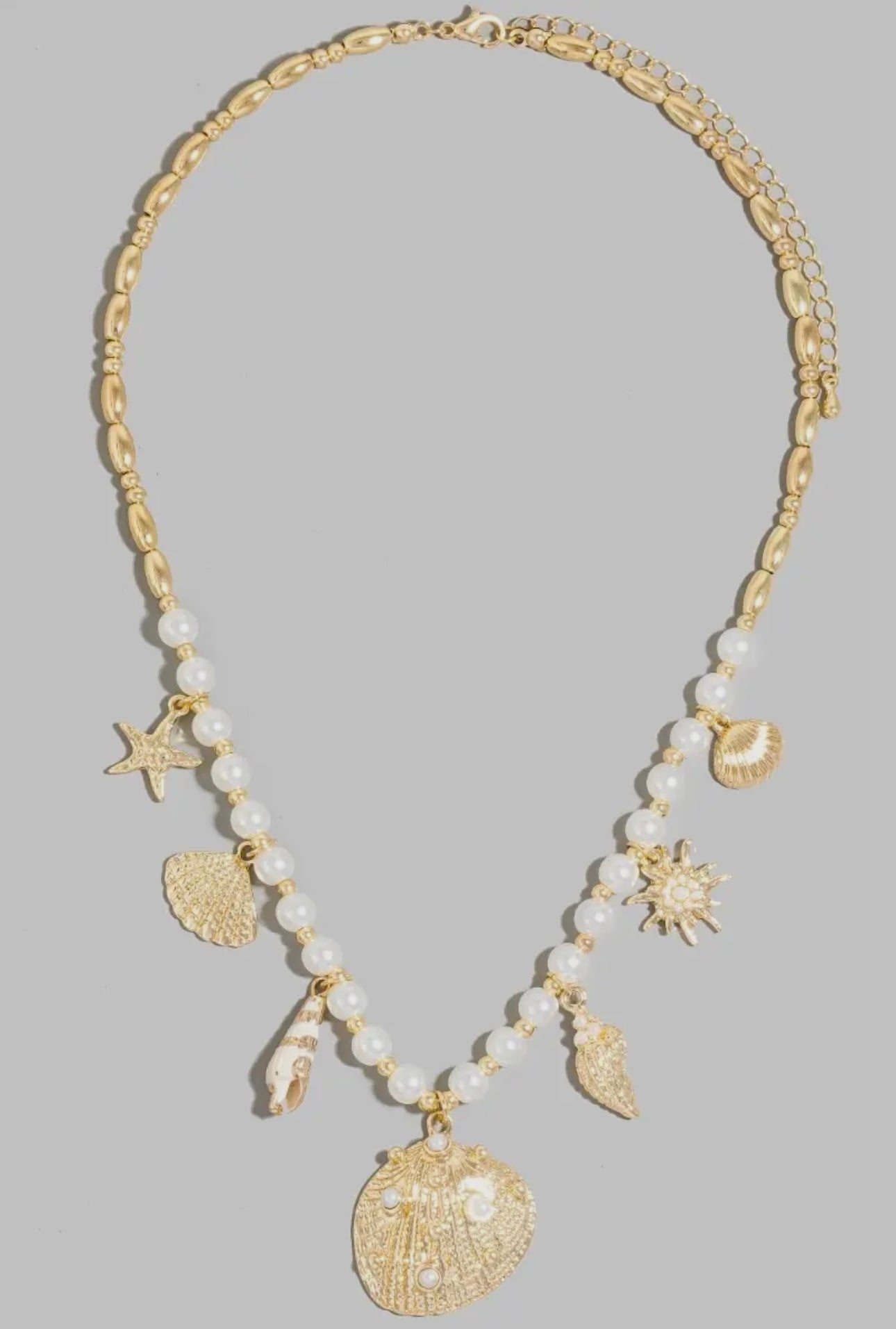 Sea Shell Charms Pearl Beaded Necklace