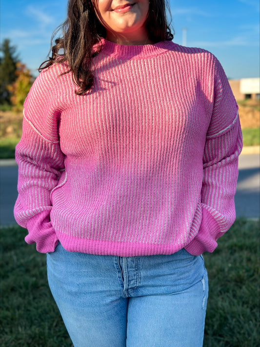 Pink Casual Knit Sweater Curve