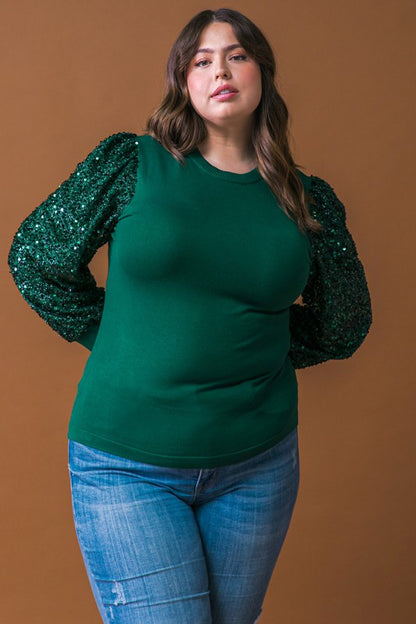 Holiday Sequin Sleeve Top Curve