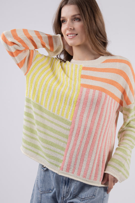 Lemon Mix Stripe Sweater Curve