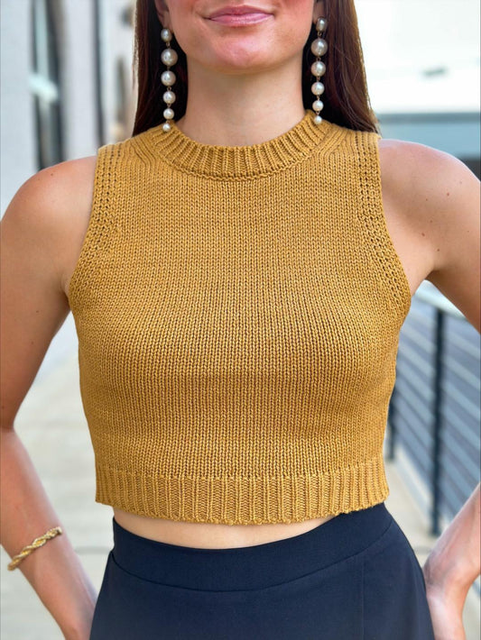 Mustard Color Cropped Tank Sweater