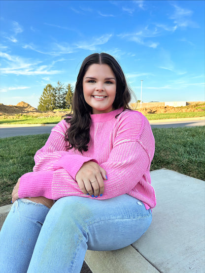 Pink Casual Knit Sweater Curve