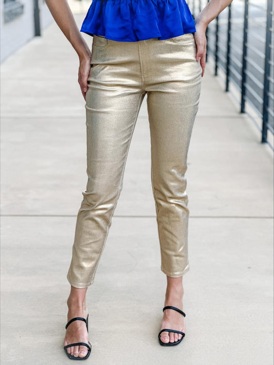 High-Rise Gold Coated Ankle Jeans