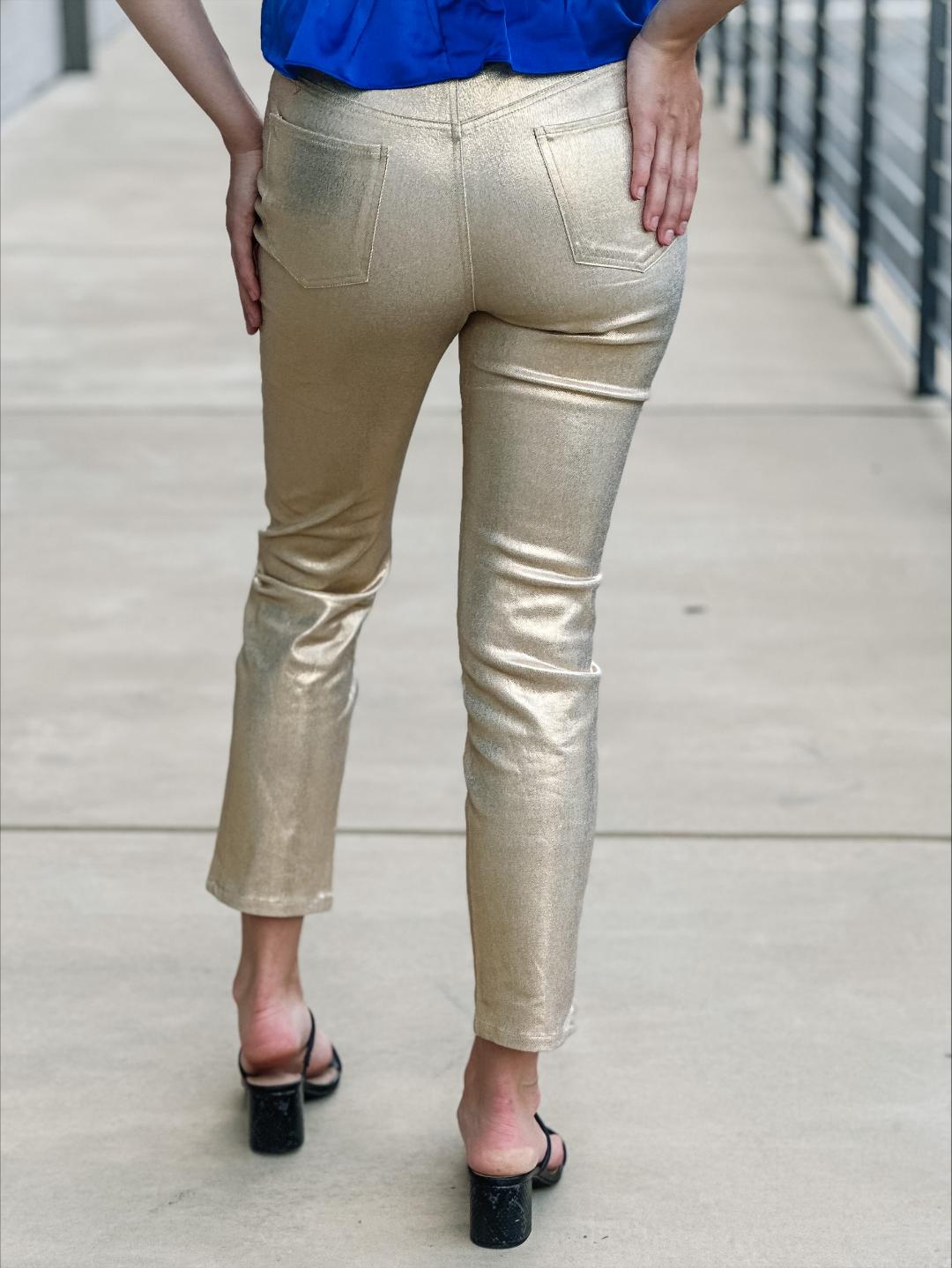 High-Rise Gold Coated Ankle Jeans