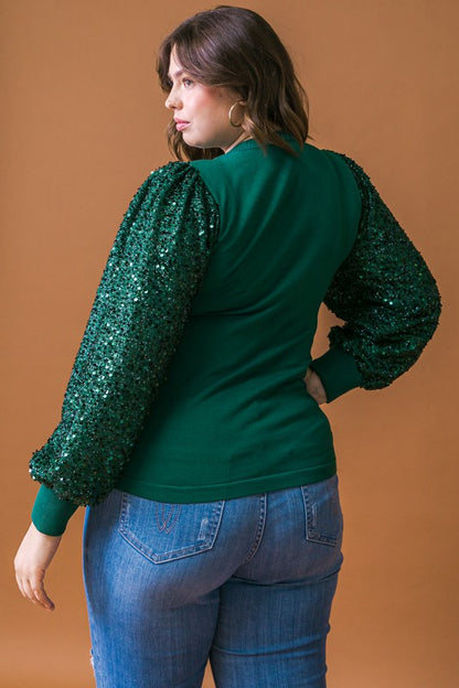 Holiday Sequin Sleeve Top Curve