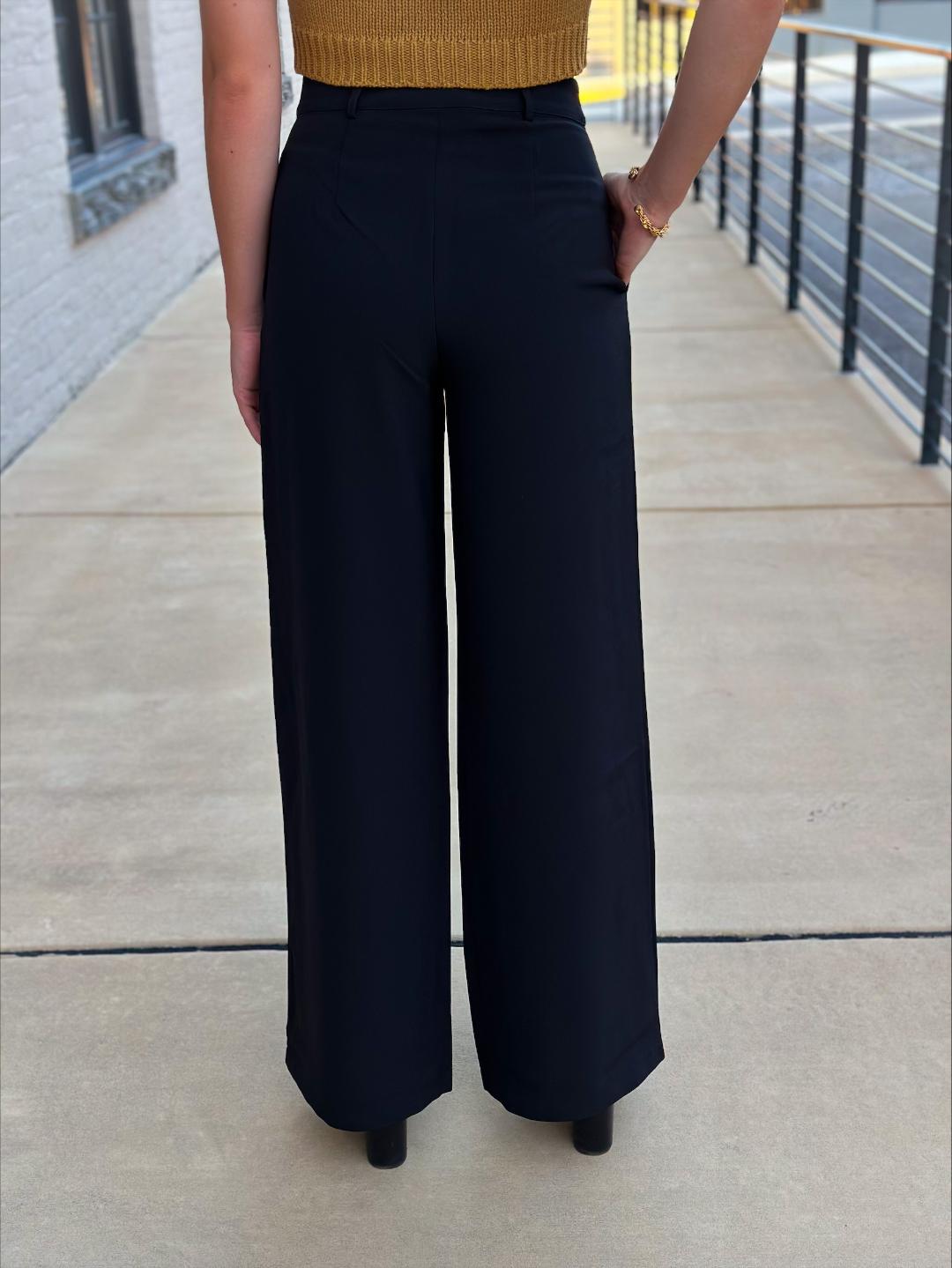 Belted Wide Leg Black Trousers