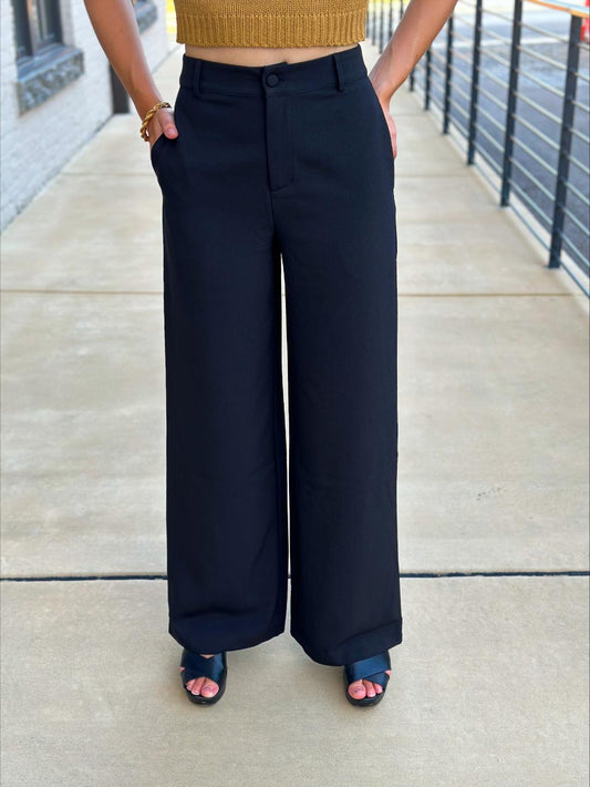 Belted Wide Leg Black Trousers