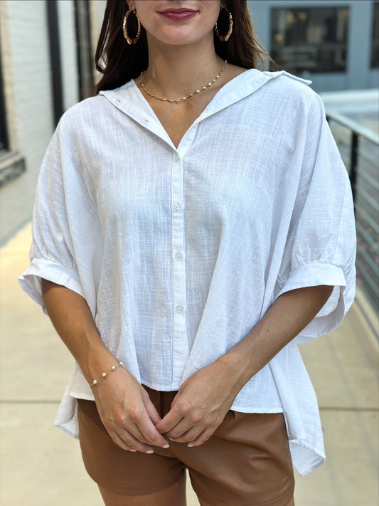 Oversized White Button Down Top