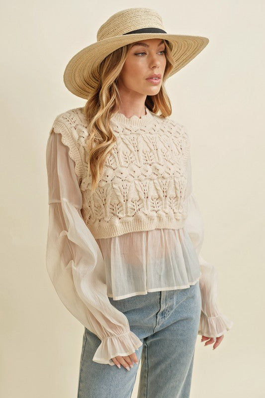 Beige Crochet Layering Top