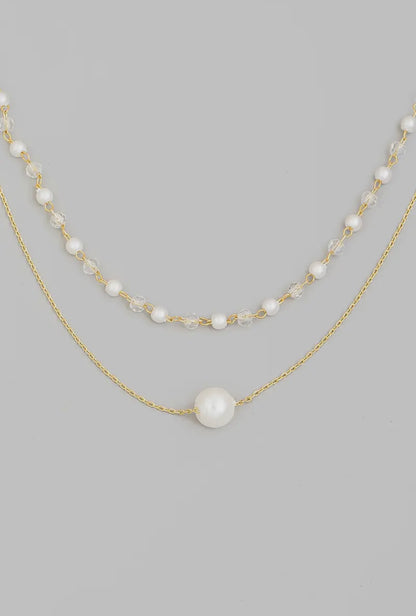 Dainty Layered Chain Pearl Necklace