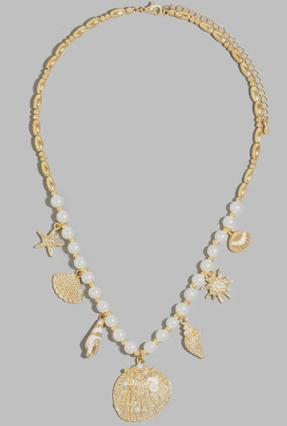 Sea Shell Charms Pearl Beaded Necklace