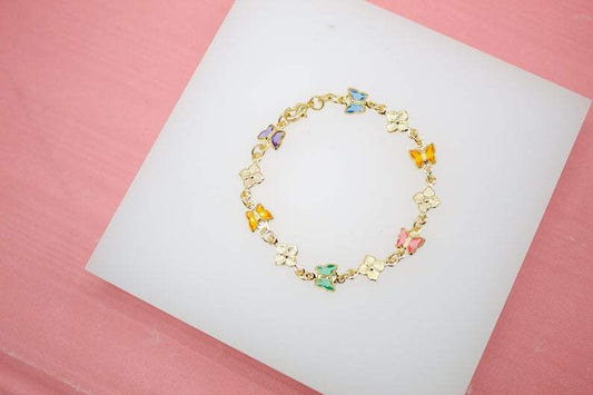Multi-Color Butterfly Dainty Bracelet with Flowers Charms