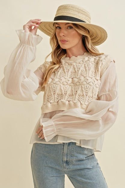 Beige Crochet Layering Top