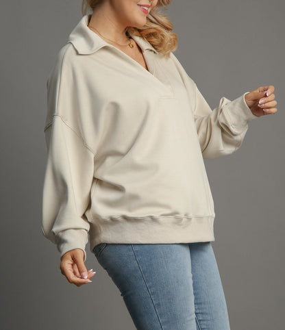 Ecru Relaxed Collar Pullover Curve