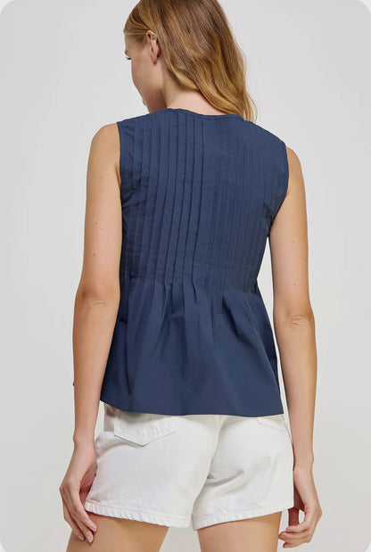 Navy Charm Tie-Front Blouse