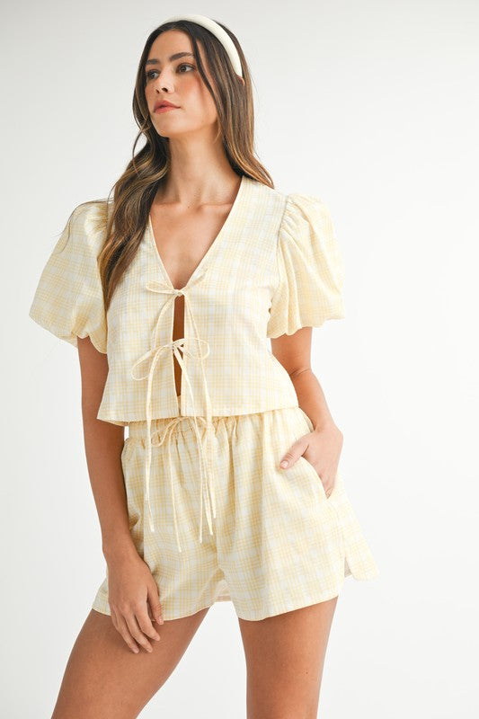Sunny Plaid Bow Tie Top