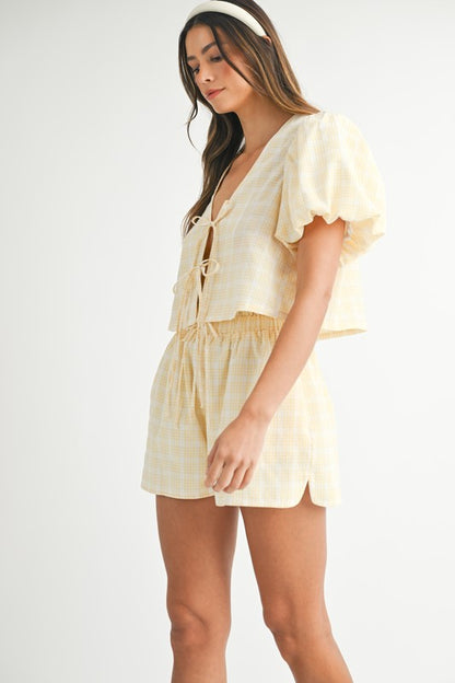 Sunny Plaid Bow Tie Top