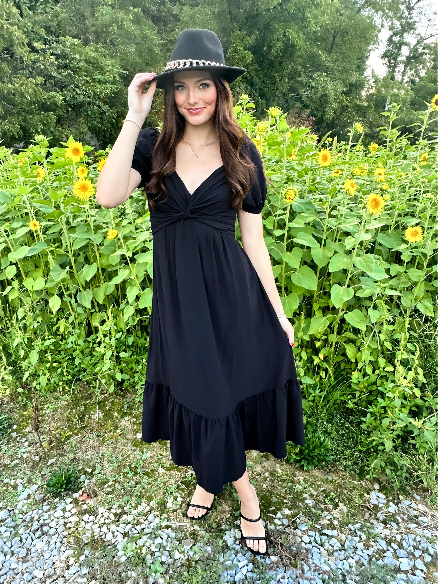 Black V-Neck Midi Dress