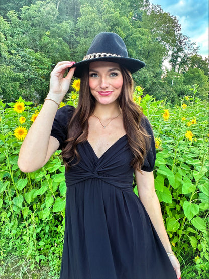 Black V-Neck Midi Dress