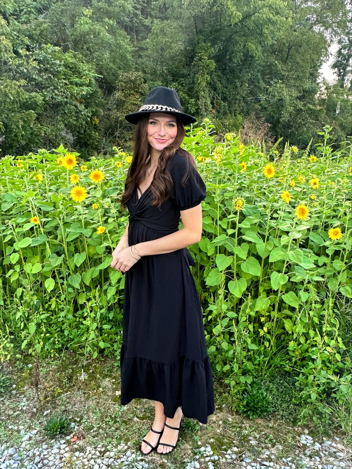 Black V-Neck Midi Dress