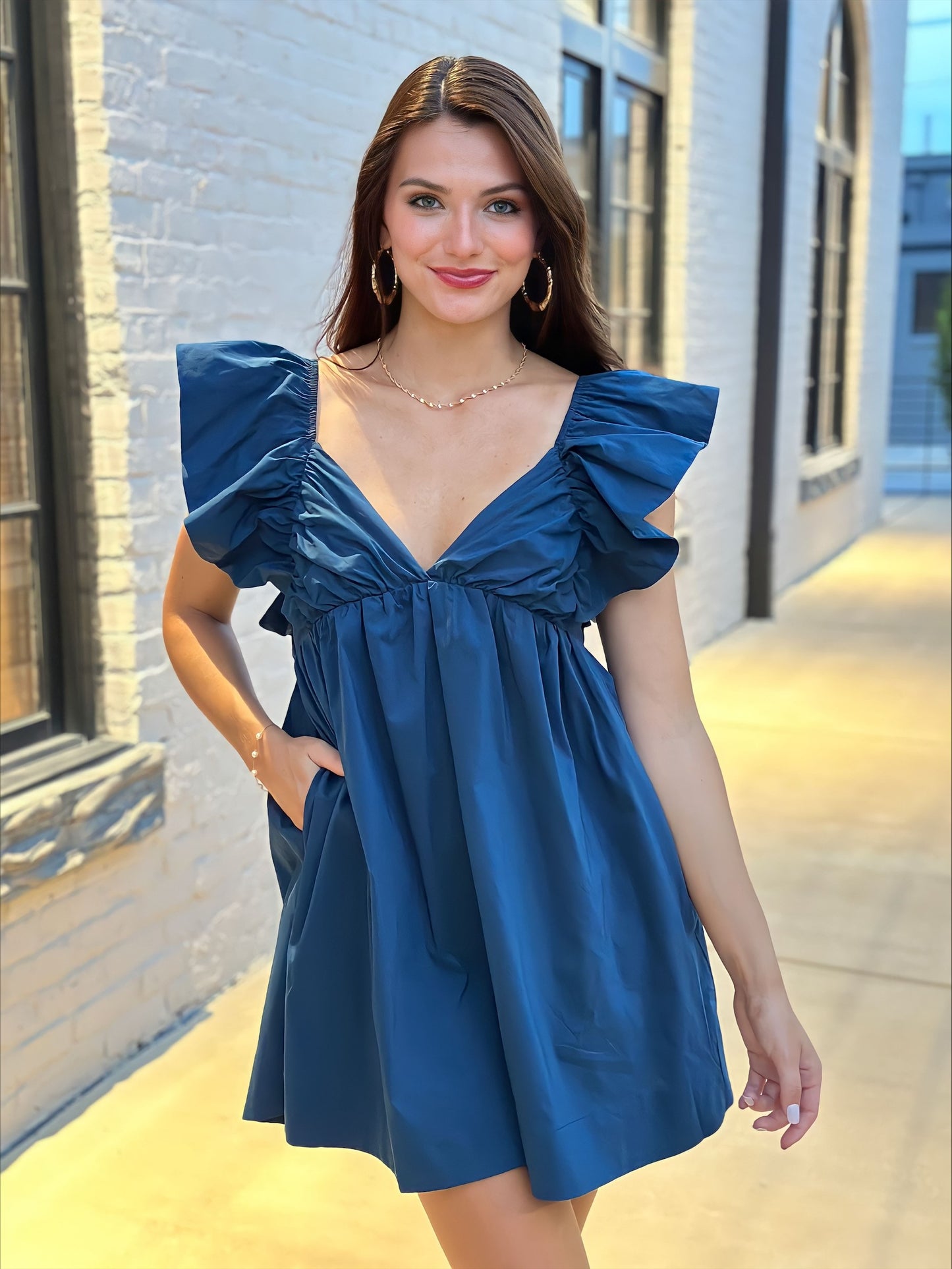 Victory Vibes Ruffle Navy Dress